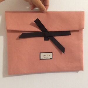 Medium Light Baby Pink Gucci Pouch with Black Ribbon
